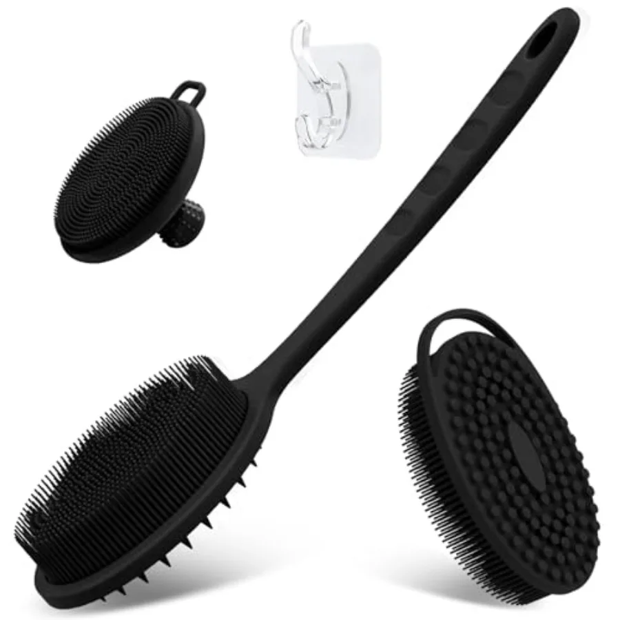 Silicone Back and Body and Face Scrubber Set 3PCS, Gentle Exfoliating Back and Body Scrubber with Dual-Side Brush Head, Hygieni