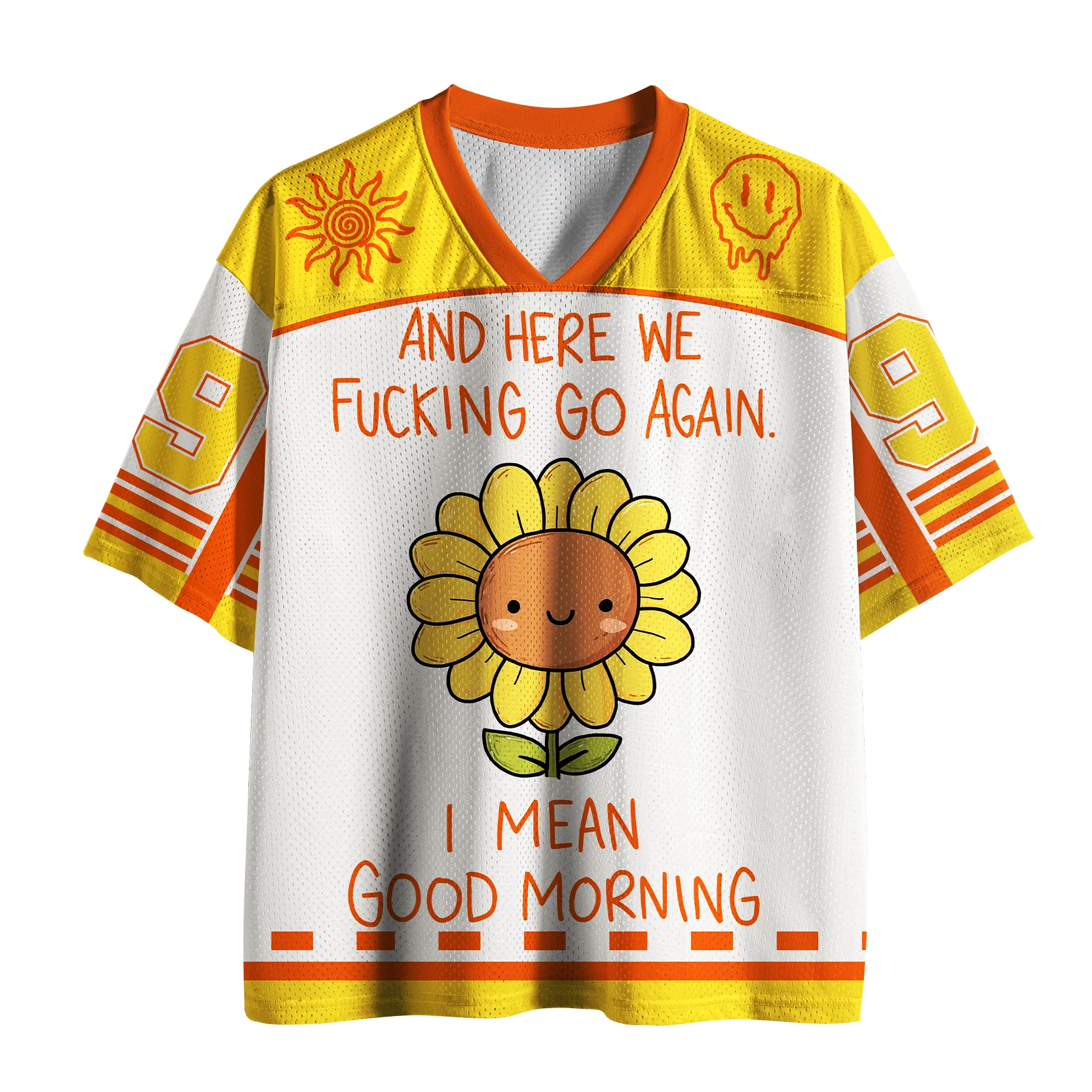 American Funny Sunflower Football3D Printed Jersey Fun Good Morning English Slogan Men's, Women's, Children's Mesh Short Sleeves