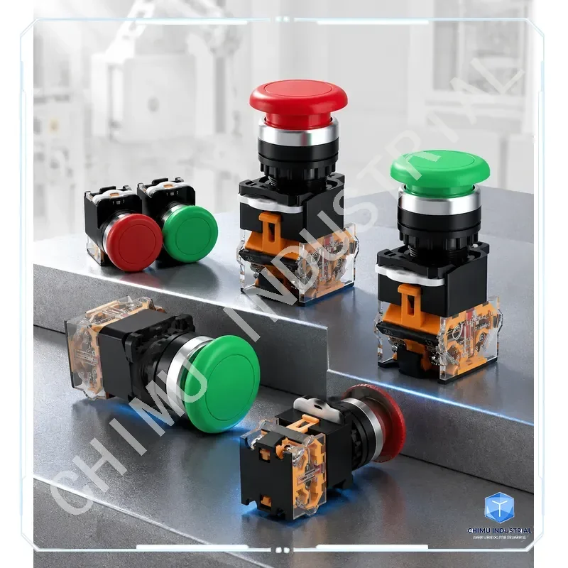 【CHIMU INDUSTRIAL】 LA38-11M Mushroom Head Self Reset Push Button Switch Red Green Start Stop 22mm Mounting Hole