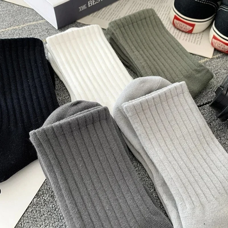 5 Pairs Men\'s Socks Anti Odor Thickened High Waist Couple Mid Tube Socks Solid Color Sports Sweat Absorbing Socks High-quality