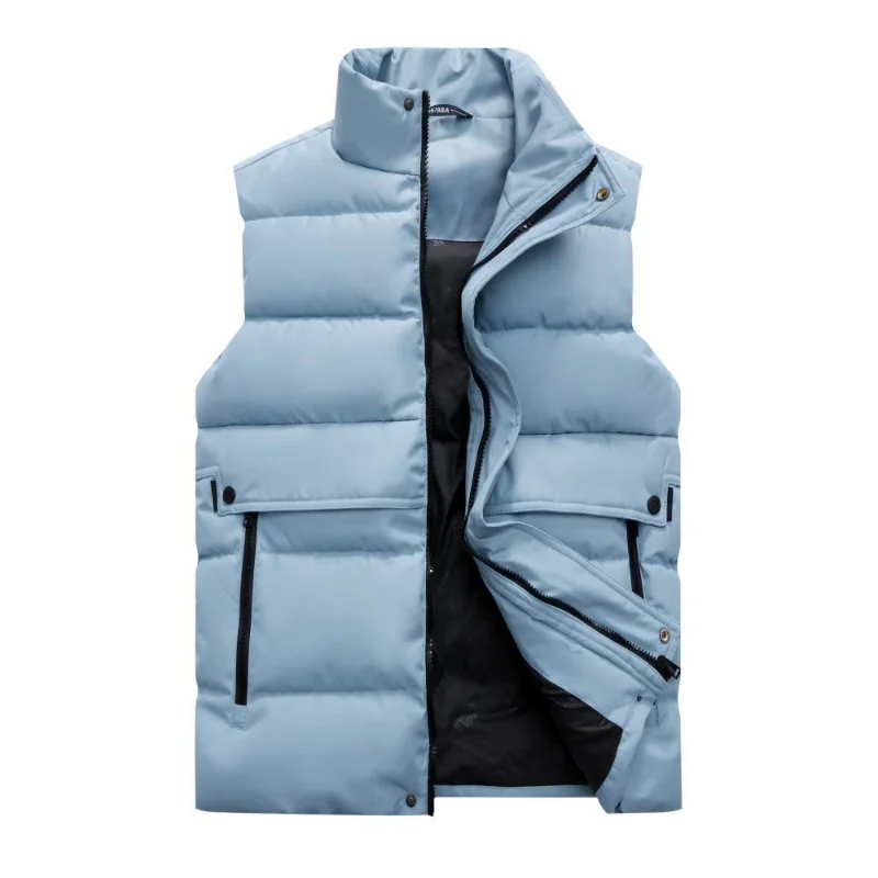 Winter High-density T400 Small-interval Warm Cotton-padded Vest Double Front Flap with Snap Buttons and Zippers