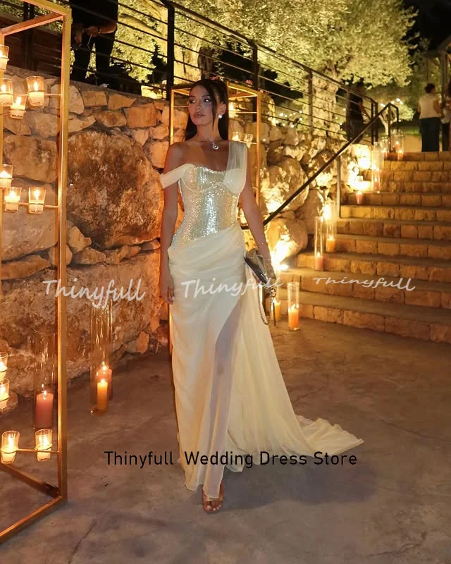 Thinyfull Mermaid 두바이 댄스 파티 드레스 민소매 쉬폰/스팽글 이브닝 파티 가운 스플릿 롱 드레스 로브 드 soirée 맞춤형