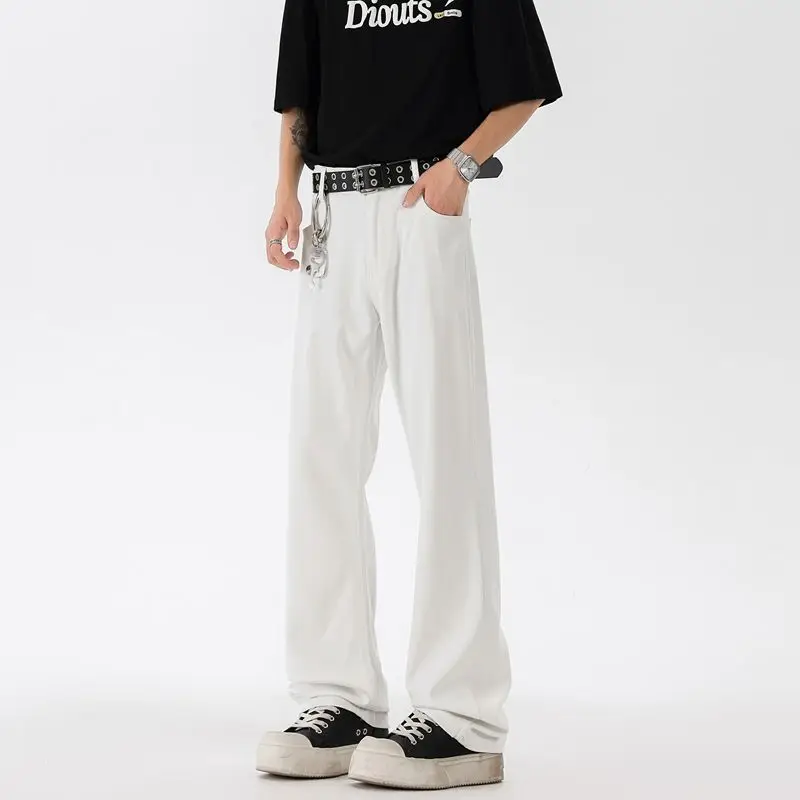 

Men's Fashion Y2K Pants Breathable Denim Pants Autumn Flare Trouser Elastic Straight Wide Leg Joggers Men Versatile Causal Jeans