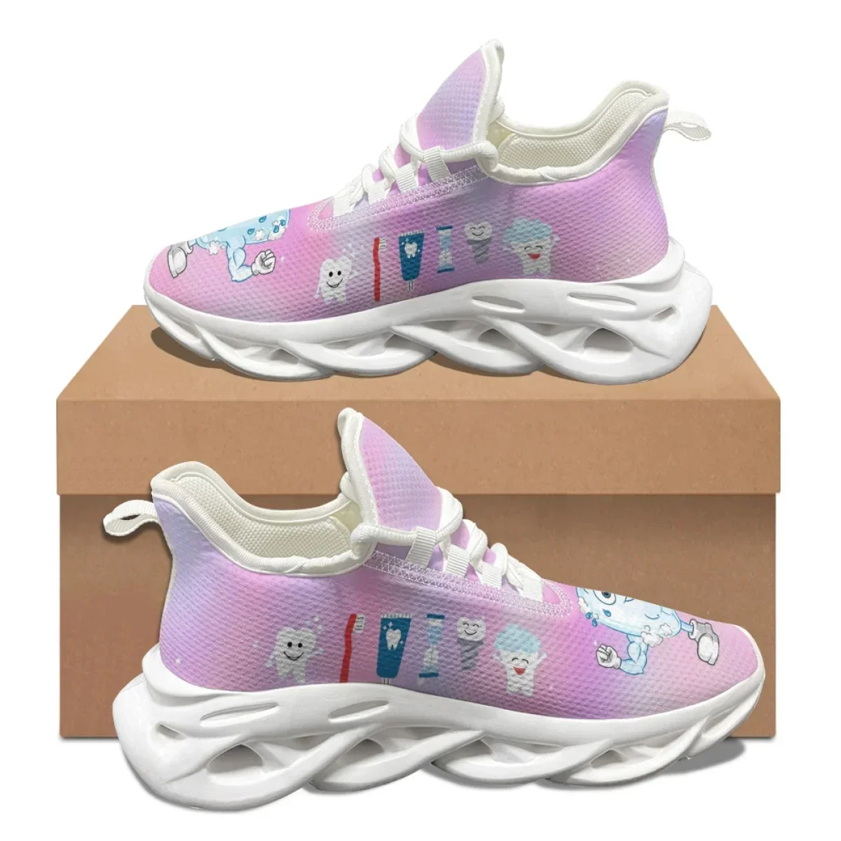 Cartoon Teeth Designer Non-Slip Sneakers Lightweight Wear-Resistant Summer Comfortable Nursing Shoes Dental Lace Up Flats