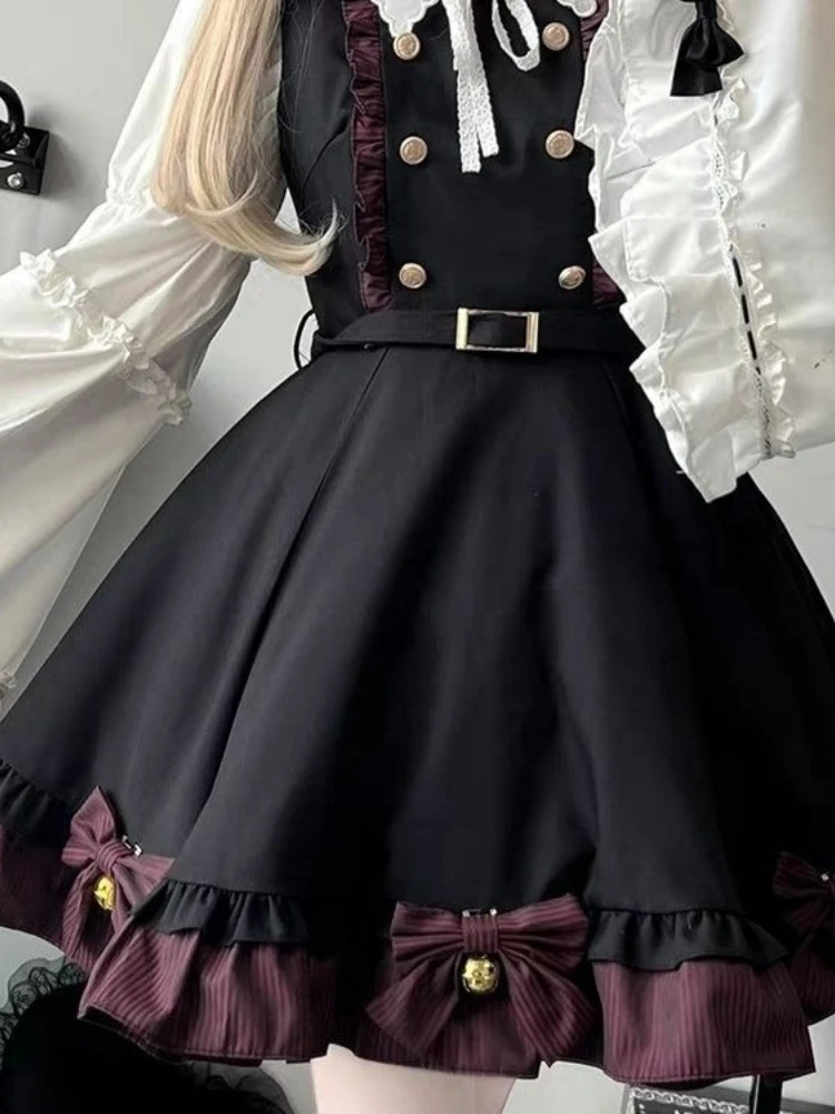 かわいいリボンフリルパッチワークドレスとフレアスリーブロリータブラウスY2k美的日本のかわいいツーピース女性用JKスーツ衣装