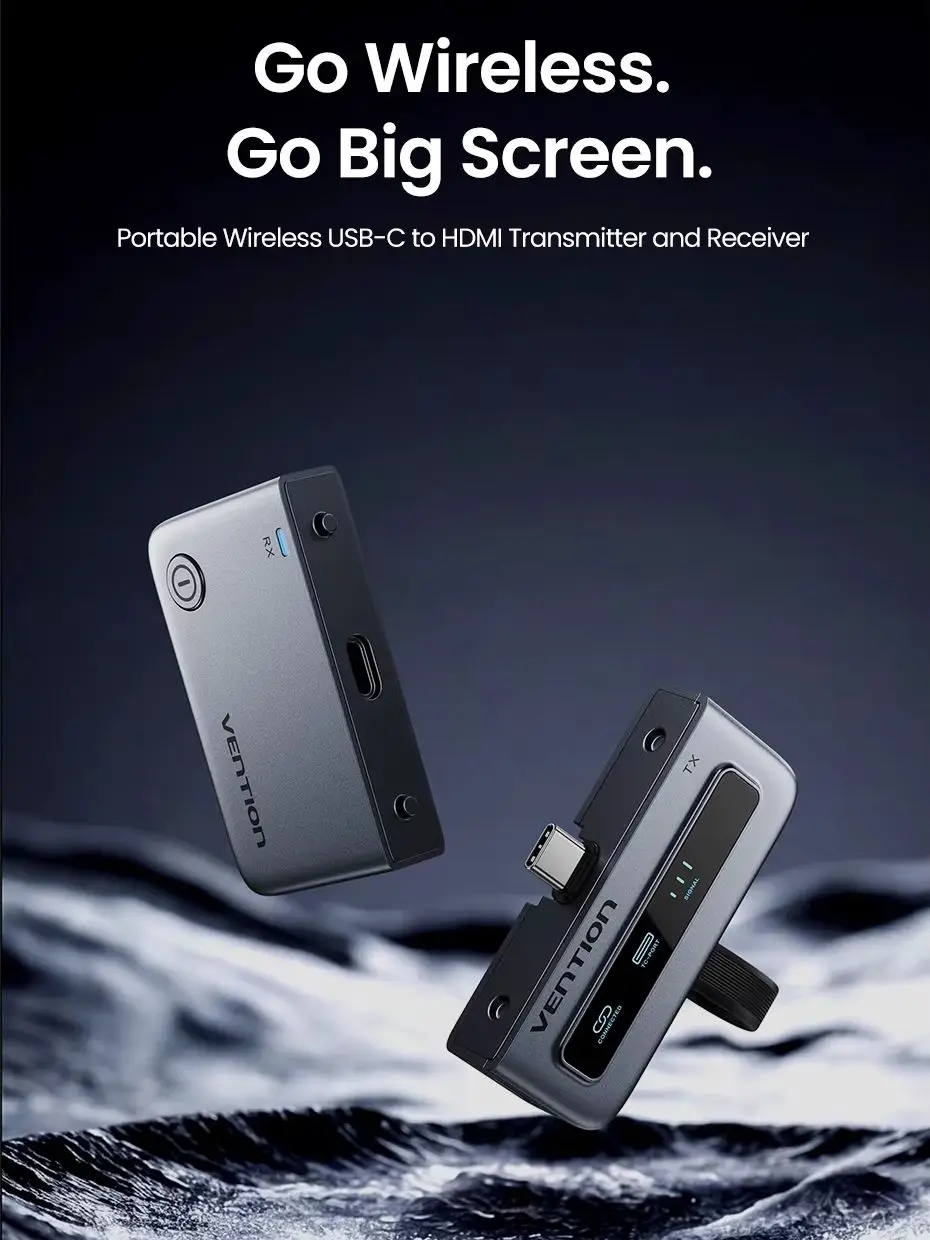 Vention 50M Kabelloser HDMI-Sender und -Empfänger Plug & Play Extender-Kit 1080P@60Hz HD-Videoanzeige für PC, Laptop und Projektor