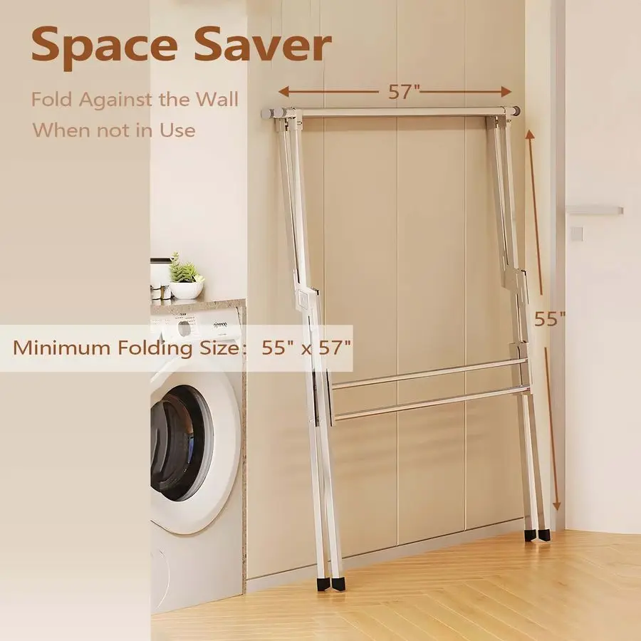 Clothes Drying Rack 2 Tiers, Heavy Duty Drying Rack Clothing Folding Indoor Outdoor, Stainless Steel Laundry Drying Rack, Foldab