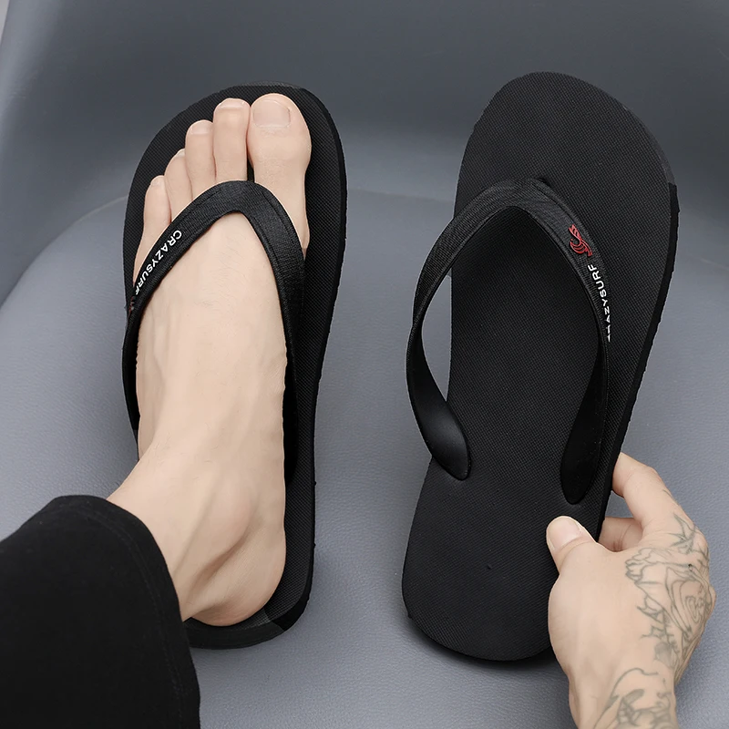 PARZIVAL Men Flip Flops Thong Sandals Summer 2023 New Black Solid Colour Minimalist Slippers Men Shoes Non-slip Slippers Outdoor