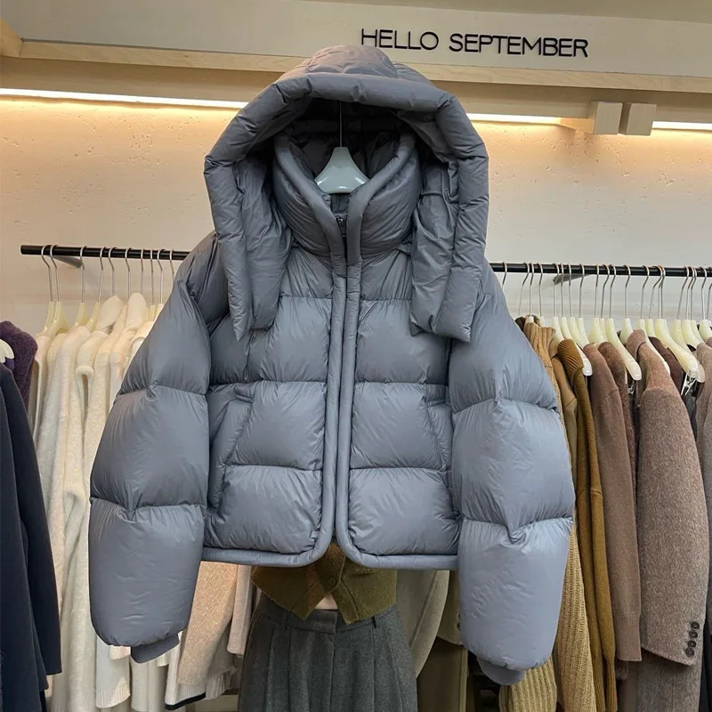 UMI MAO High-end Three-dimensional Design Hooded Down Jacket 90 White Duck Down Jacket Women New Simple Thick Winter Bread Coat