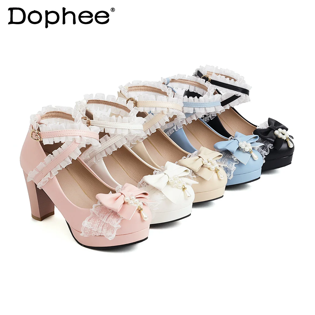 

Women's Elegant Black High Heels Spring and Autumn New Sweet Lolita Thick Sole Shoes Princess Tea Party Lo Mary Jane Shoes