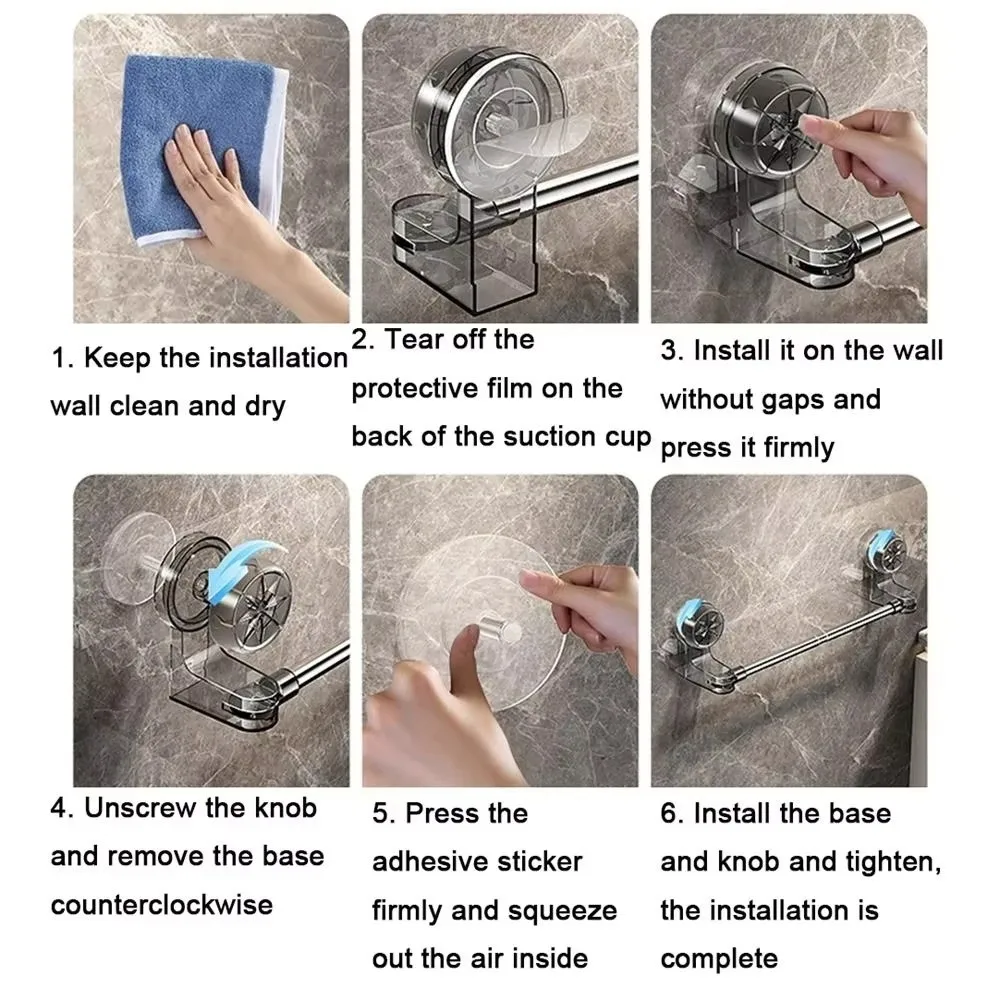 New Suction Cup Towel Rack Stainless Steel Kitchen Bathroom Towel Rod No Drilling Required Wall Mounted Storage Bath Holder view 5