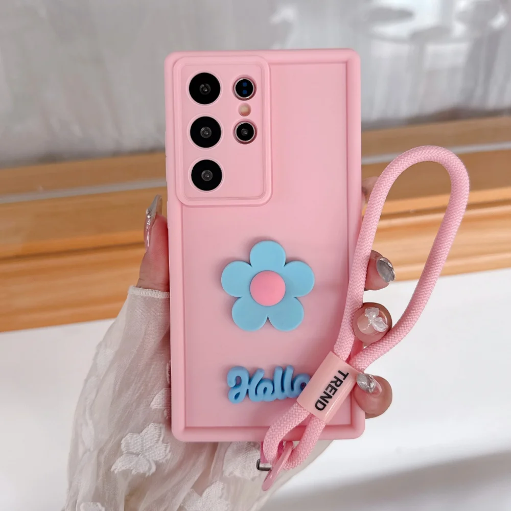 

For Motorola Edge 50 Edge 50 Ultra Fusion Moto G55 G35 G85 G84 G22 G14 G04 G54 Phone Case 3D Flower Hand Chain Cover