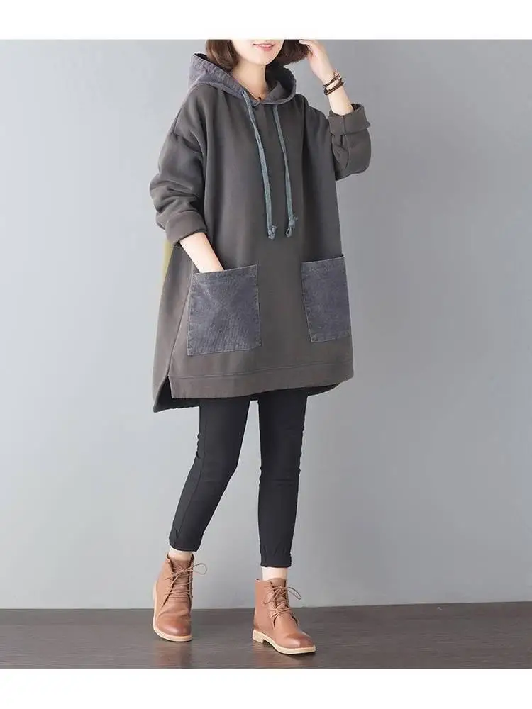 เสื้อแจ็คเก็ตสเวตเชิ้ตกำมะหยี่หนานุ่มสไตล์ลำลองหลวมๆ ระดับไฮเอนด์ ความยาวปานกลาง สำหรับผู้หญิง ฤดูใบไม้ร่วงและฤดูหนาว ปี 2025