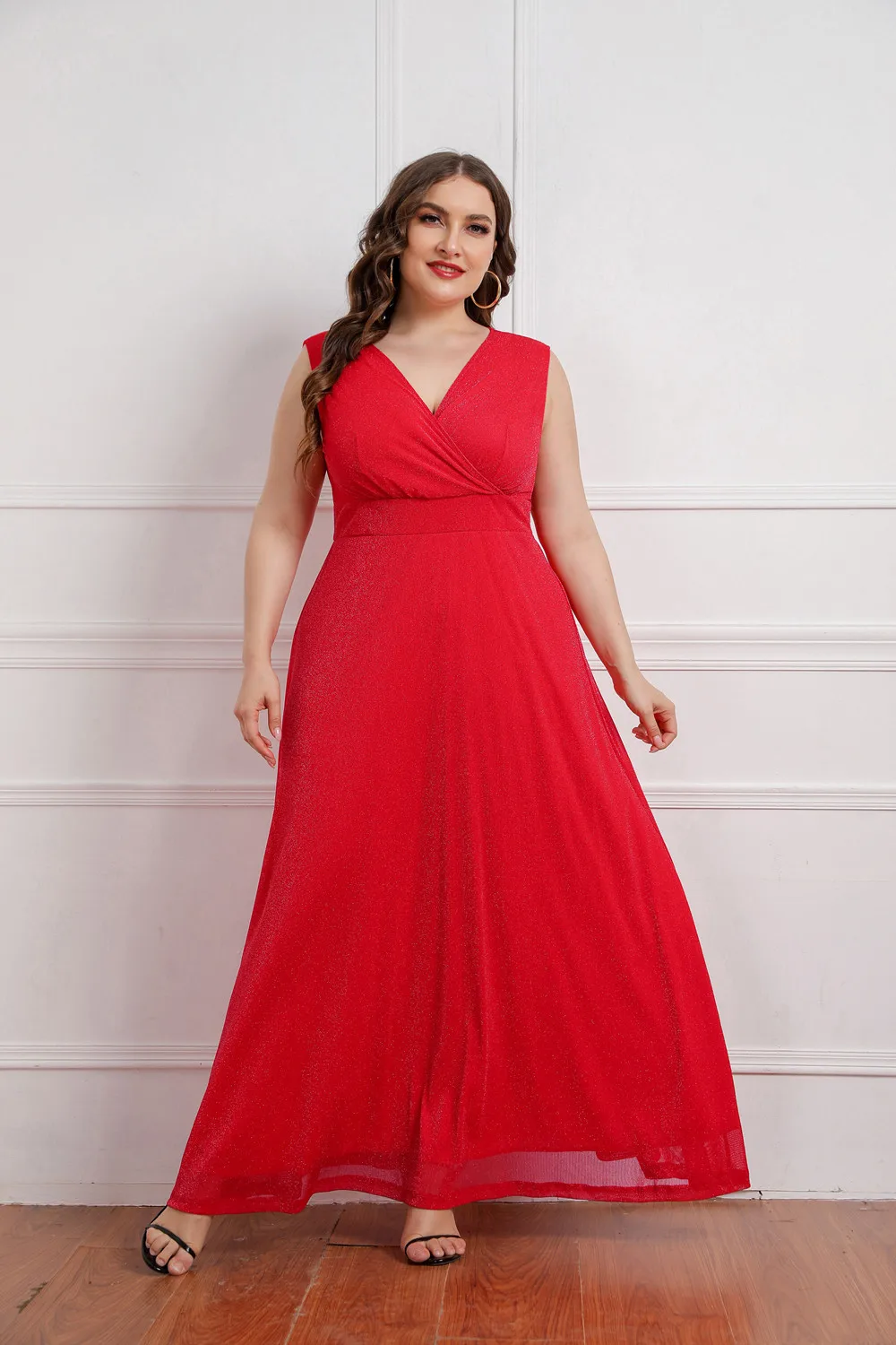 Plus Size V Neck Sleeveless Summer Party Evening Dresses For Women