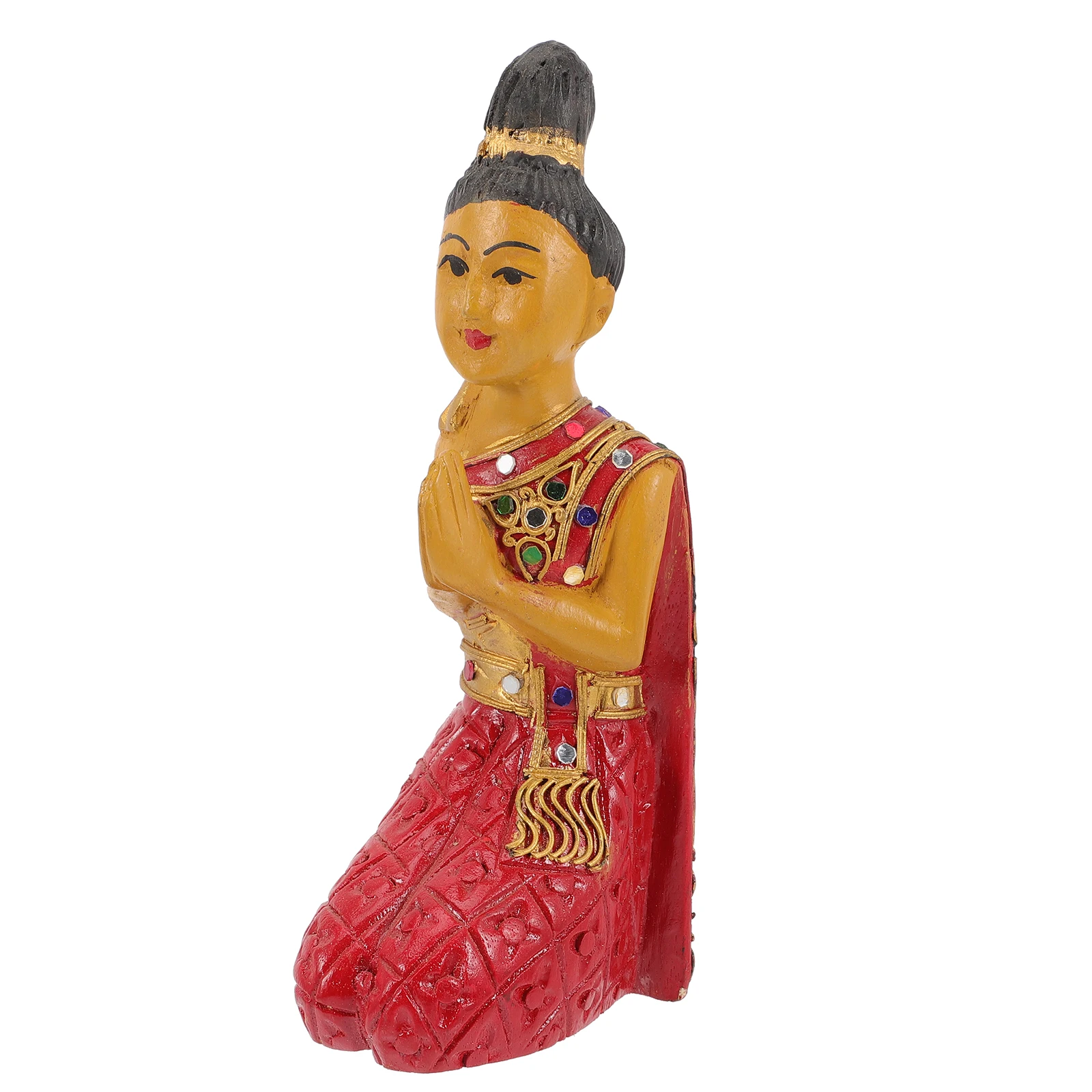 

Thailand Welcome Kneeling Buddha Statue Decorative Wooden Ornament Home Garden Bedroom Living Room Red Small 25cm
