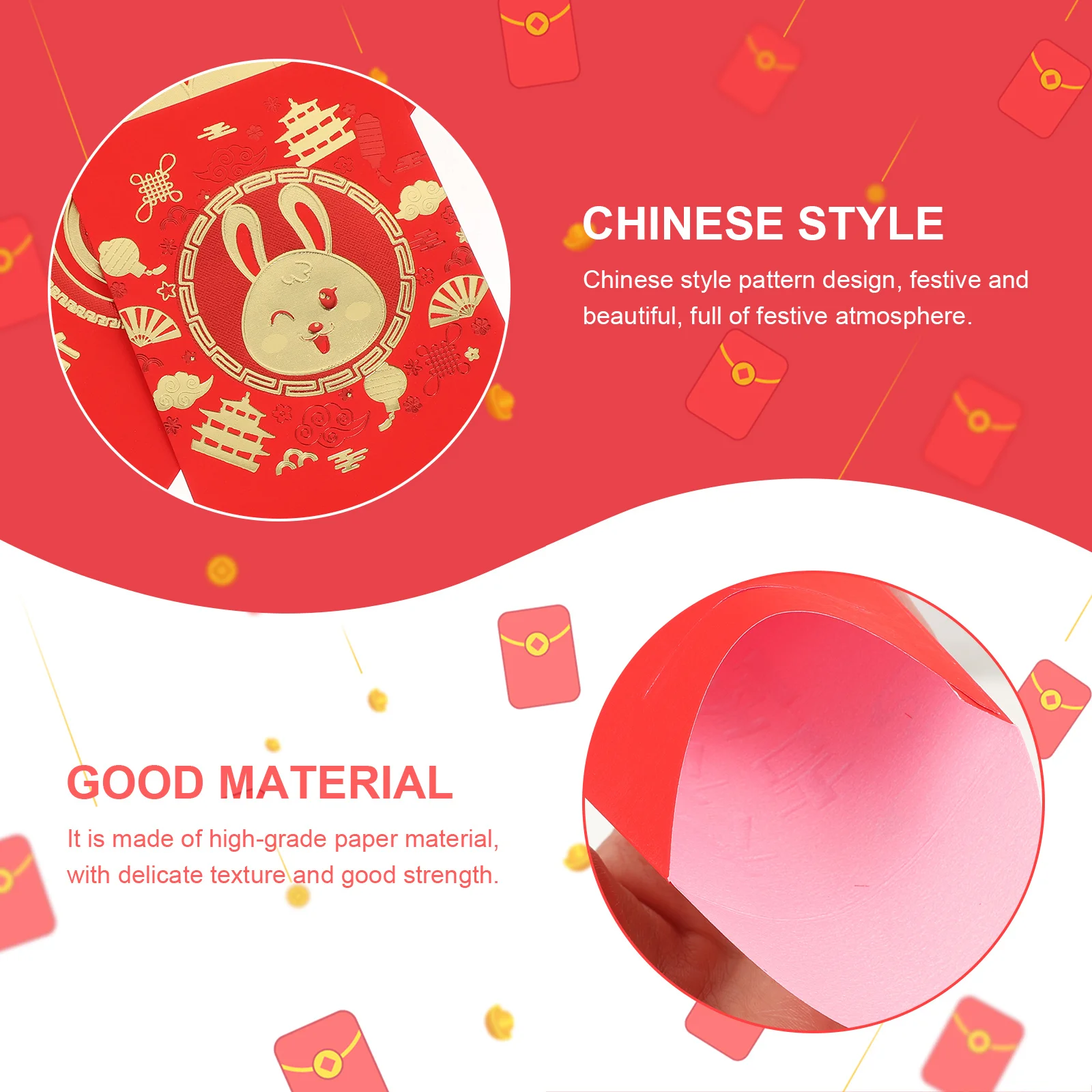 30Pcs Rabbit Year Red Envelopes Chinese Style Spring Festival Lucky Money Packets New Year Gift Auspicious Red Packets