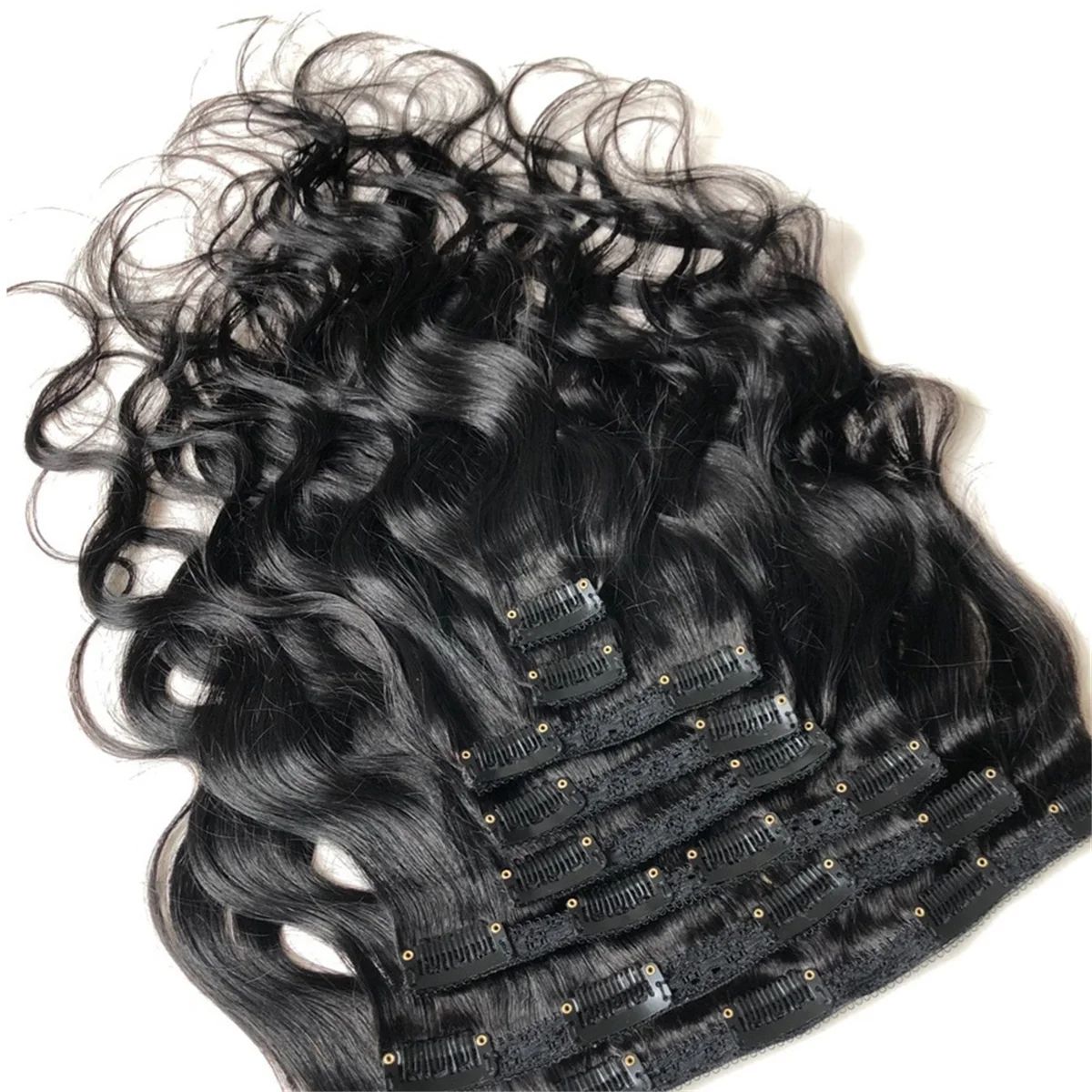 B76A Water Wave Clips in Hair Extensions Hair Natural Color Hair Wig Clip 10Inch