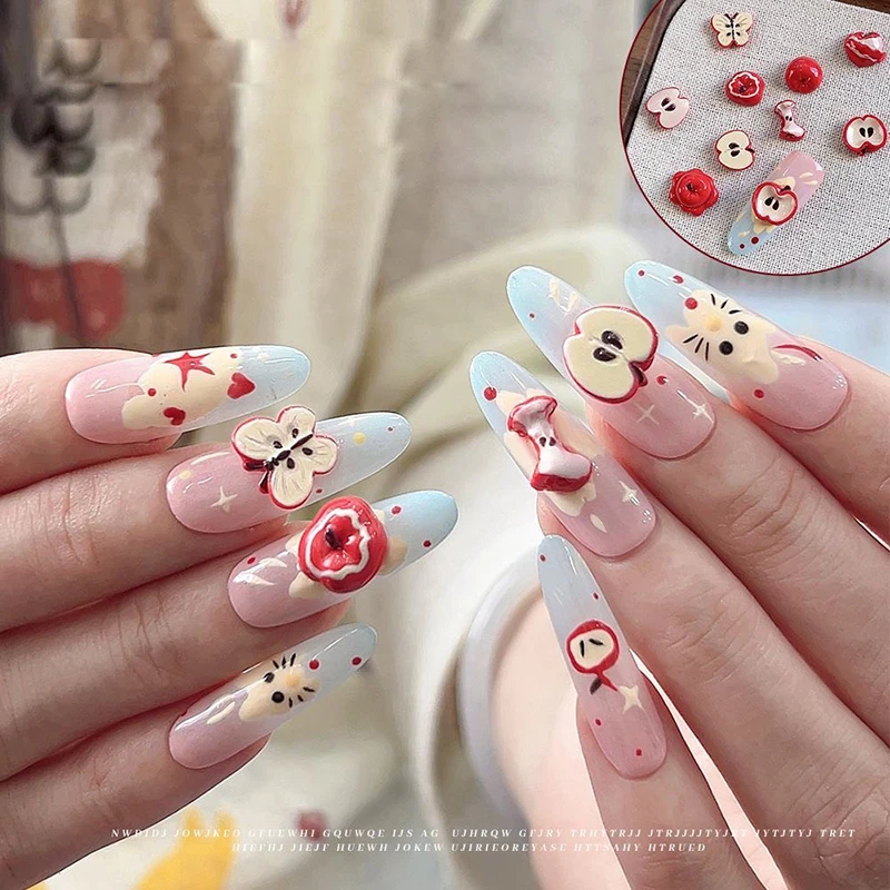 樹脂フルーツスライスネイルアートデコレーションフラットバック漫画シミュレーション赤リンゴ 3D 爪 DIY アクセサリー 30/100 個