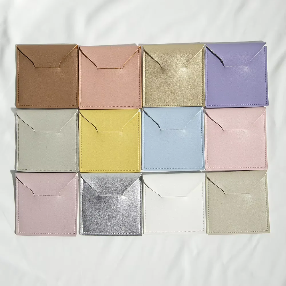 50pc PU Fashion Leather Envelope Pouches Wedding Christmas Jewelry Gift Bag Ring Earrings Necklace Brooch Package