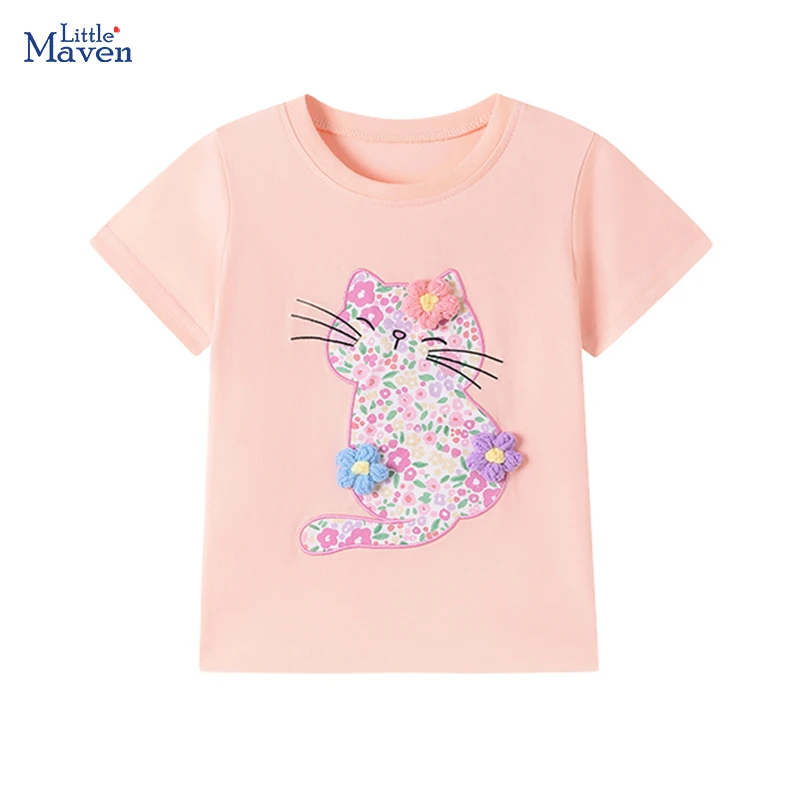 Little Maven Sommer 2026 Kinderkleidung Cartoon Blumen Katzen T-Shirts Teenager Baby Jungen Oberteile T-Shirts Kinderkleidung T-Shirts