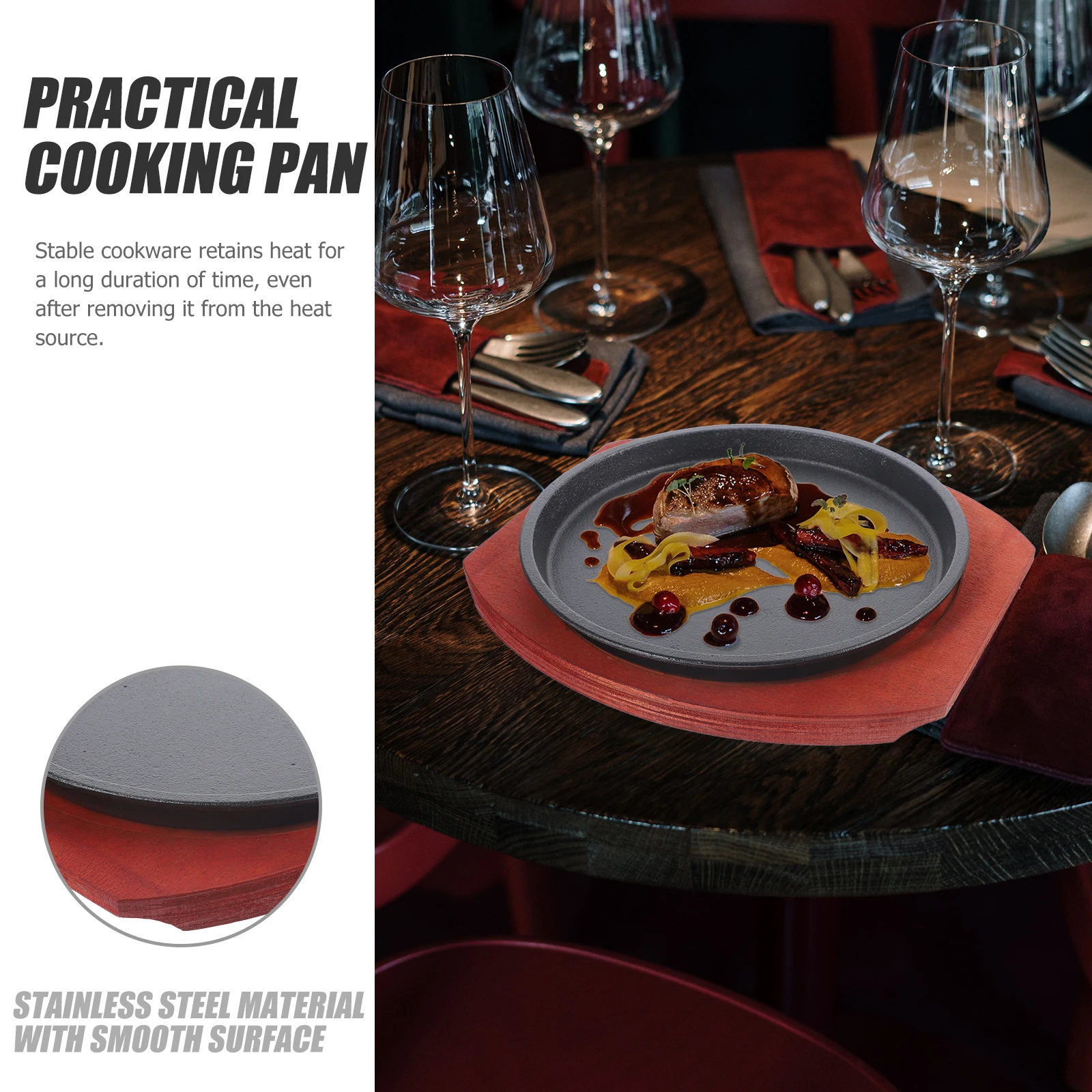 

1Set Iron Plate Teppanyaki Pan Wear-Resistant Non-Stick Grilling Pan Practical Round Corner Tray for Home Outdoor