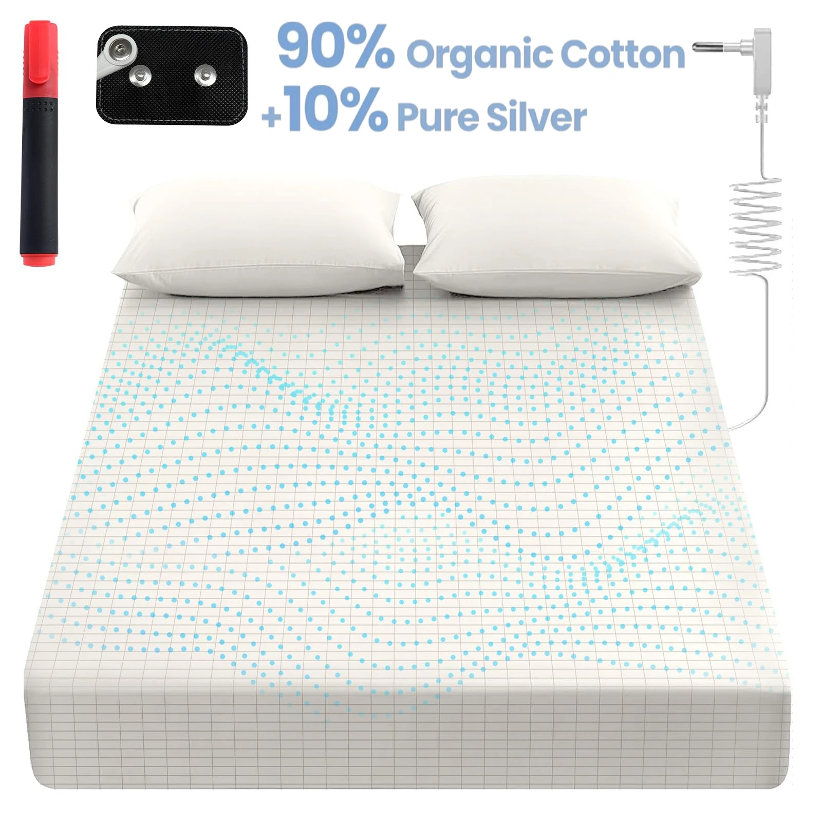 draps-de-mise-a-la-terre-90-coton-biologique-10-fibres-d'argent-pur-kit-de-draps-de-lit-mis-a-la-terre-a-poches-profondes-soulage-la-douleur