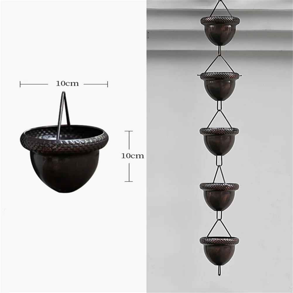 Rain Chains Aluminum Outdoor Acorn Rain Chain With 15 Hand Hammered Large Cups 3.3 Ft Length Replacement Downspout For Gutters