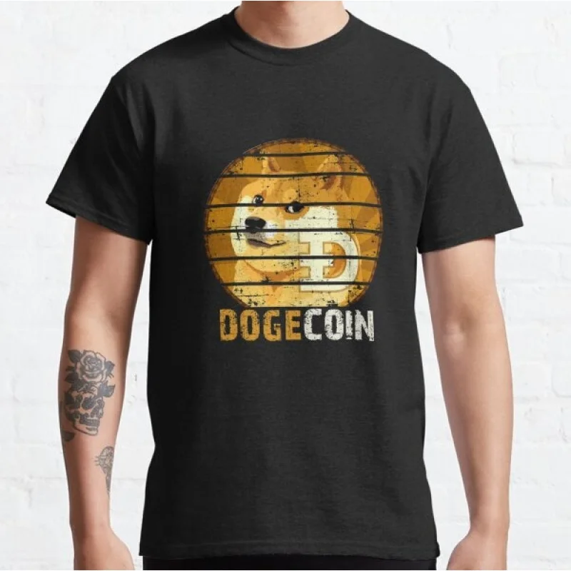 

Retro Sunset Dogecoin Gift t shirt for Crypto Traders 100% cotton printed Graphic clothes All size top S-6XL
