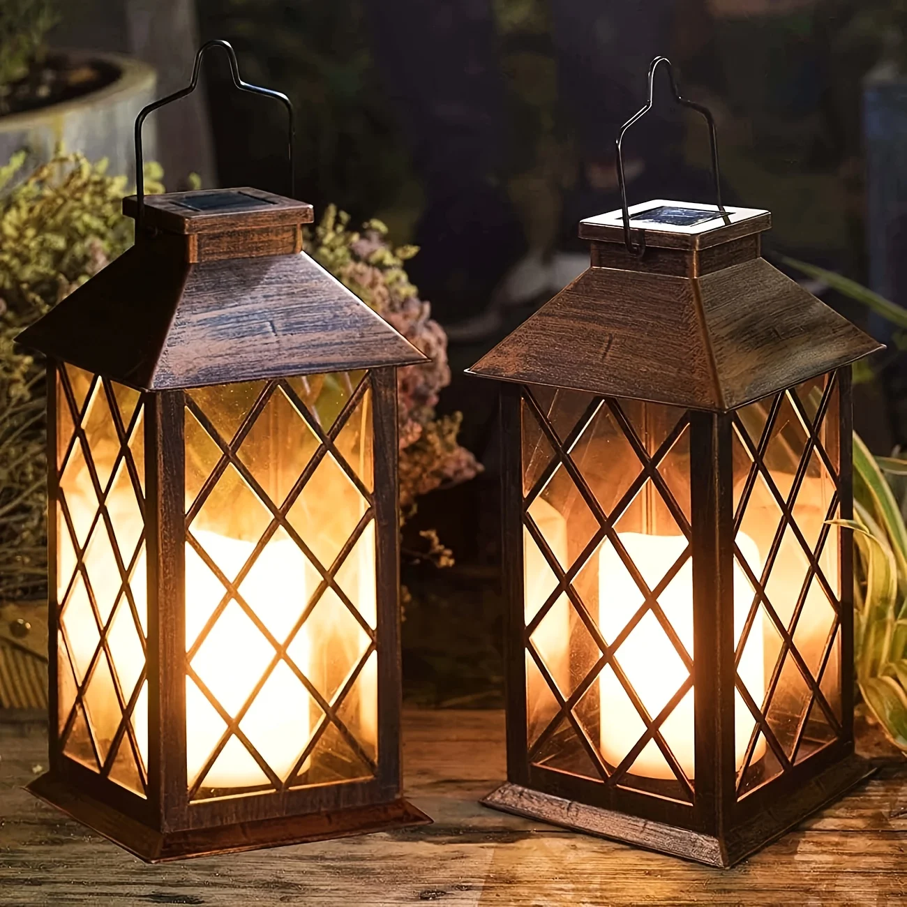 E2 1PCS Solar Lantern Flickering Flame-less Candle Solar LED Light Garden Hanging Decoration for Courtyard Party Decoration Lamp