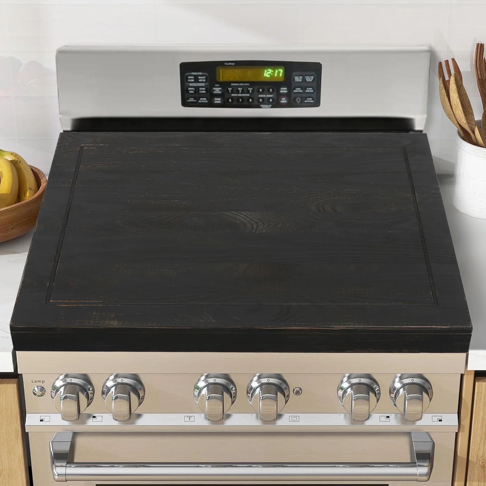 

Большая подставка для плиты, декор для кухни в стиле фермерского дома, деревянная крышка для печи из сосны, черный ретро-поднос прямоугольной формы