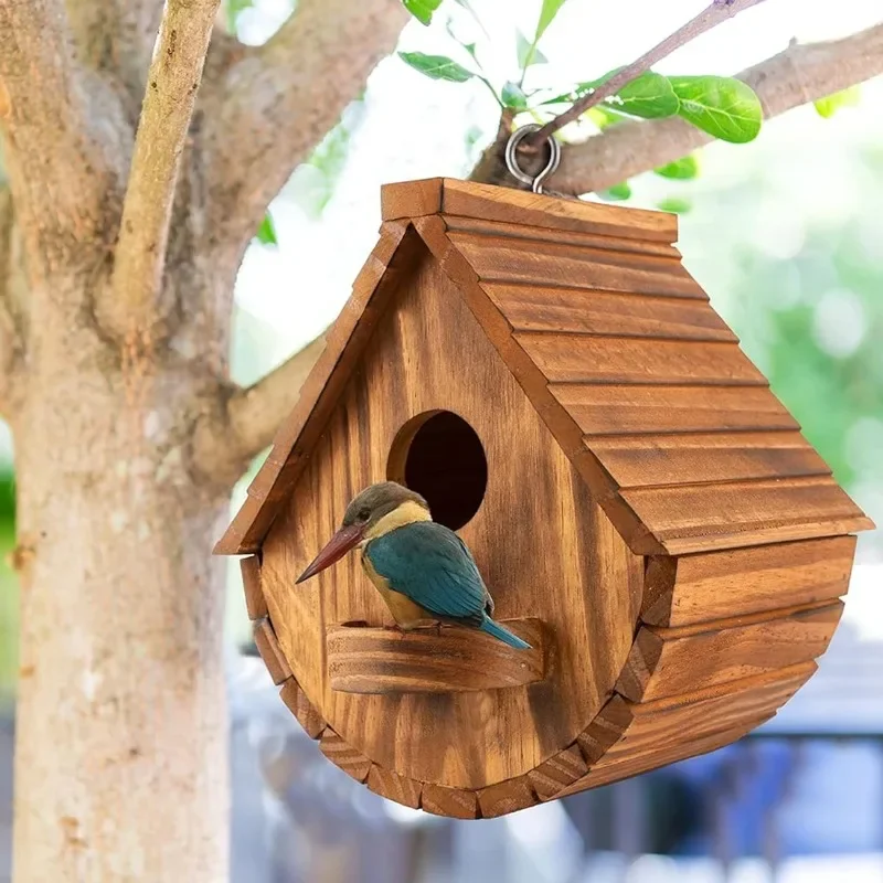 

Wooden Bird Houses for Outside,Outdoor Bird House Bird Families Bluebird Finch Cardinals Hanging Birdhouse for Garden Cottages