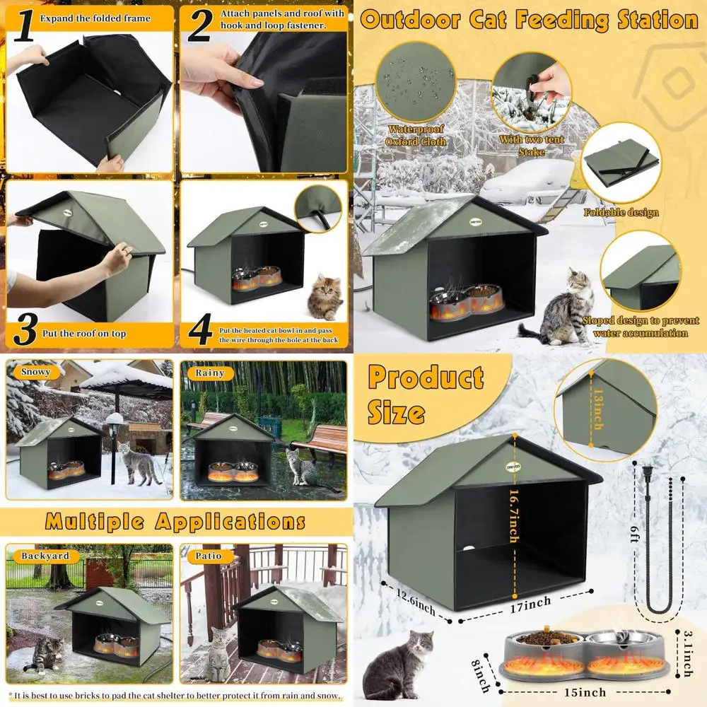 

Серая устойчивая к атмосферным воздействиям станция для кормления кошек на открытом воздухе с мисками для еды и воды с подогревом для ферлов и кошек