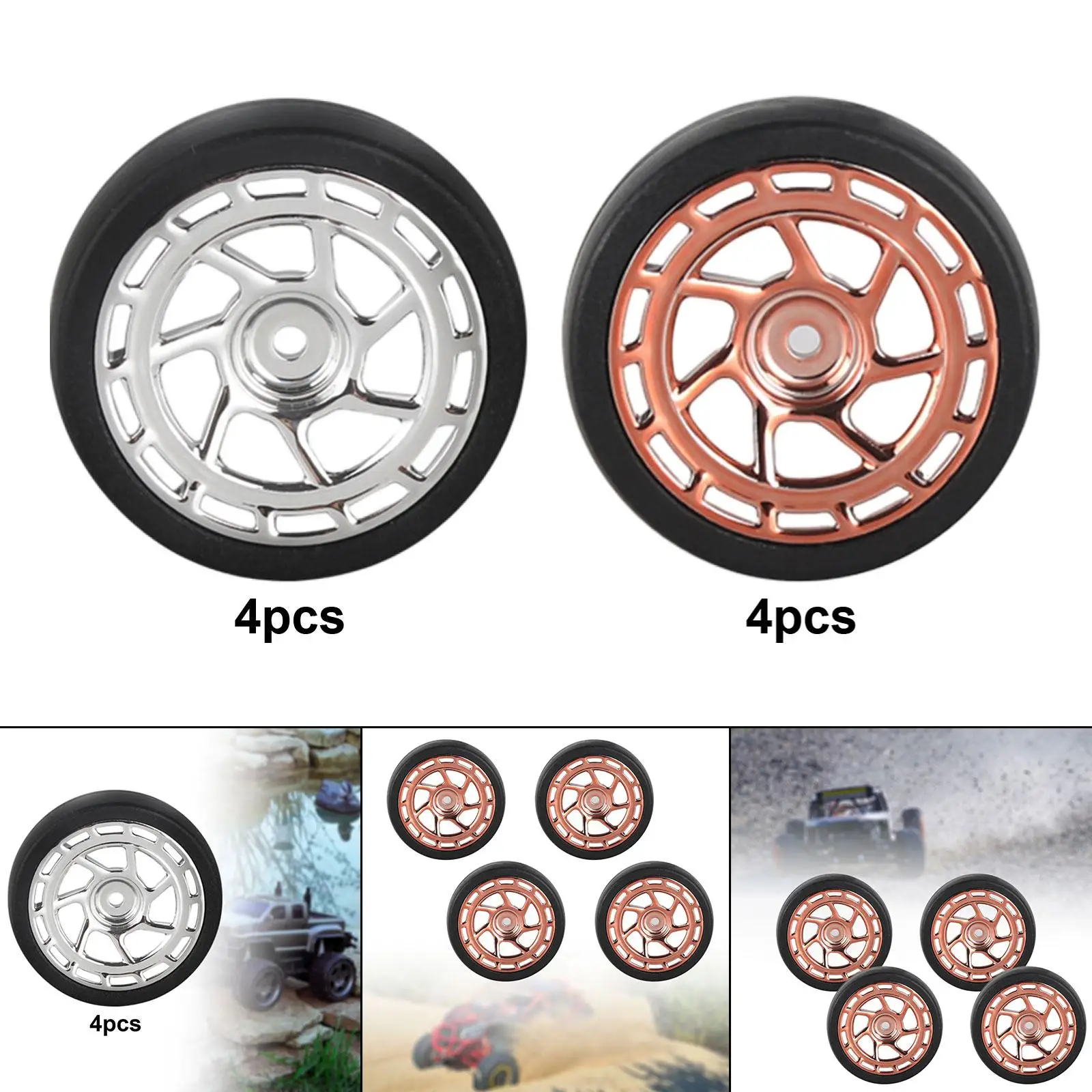 4 Pieces RC Car Drift Tires 31mm Diameter Wheel Rim and Tires Set for 1:18 Scale RC Touring Drift Truck Spare Parts Accessories