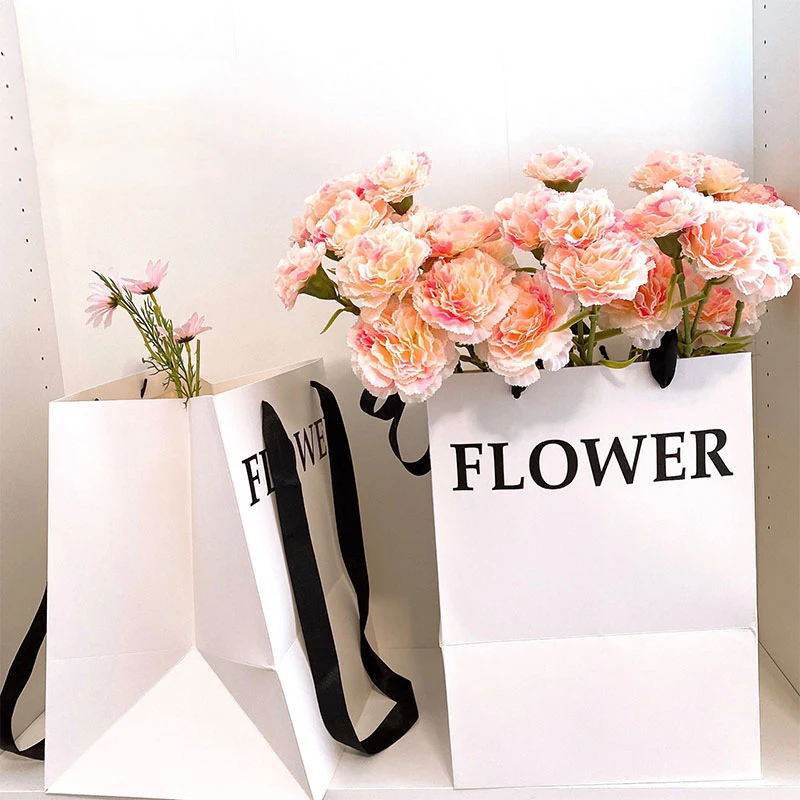 Flower Bouquet Tote Bag, Valentine\'s Day Flower Shop Gift Paper Bag, 5Pcs