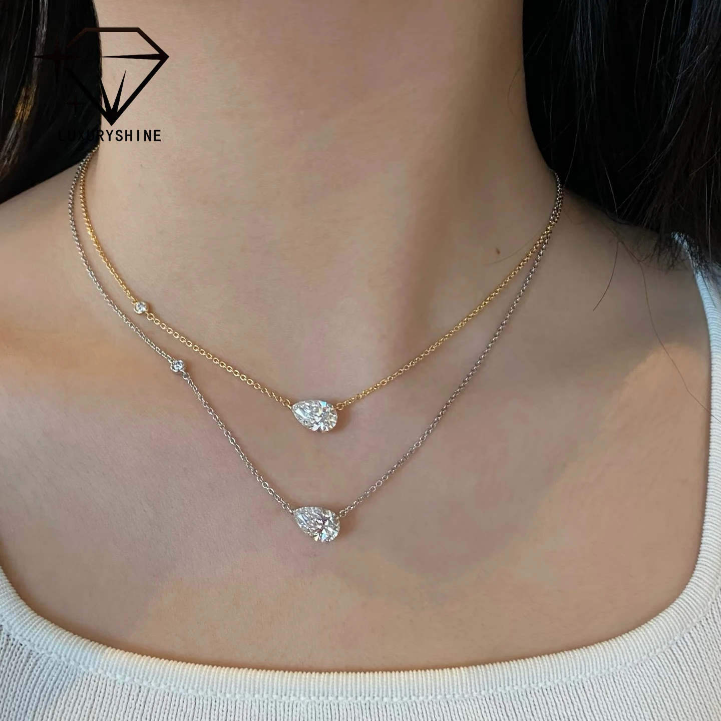 

LuxuryShine Pear Lab Grown Diamond Necklace VVS2/VS1 Clarity D-F Color 18K White Gold custom Jewelry with IGI Certificate