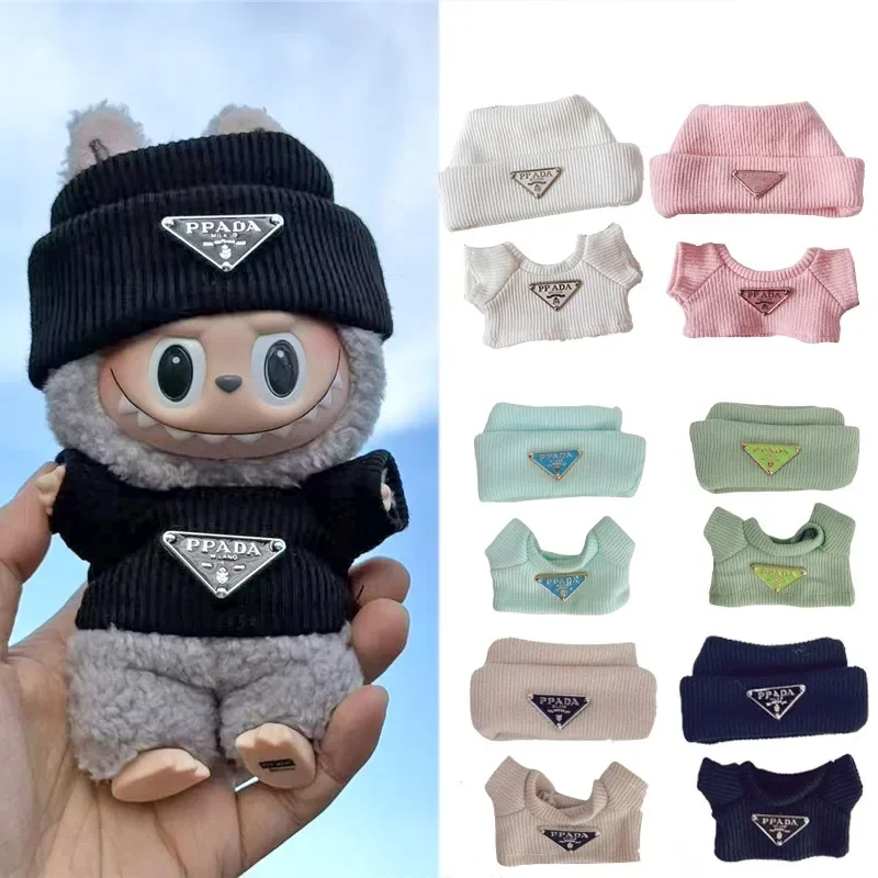 

Luxury Inverted Triangel Sweater Outfit Clothing 15 17cm For Labubu Doll Leather Shoes Pearl Necklace Glasses Set Ropa Clothes
