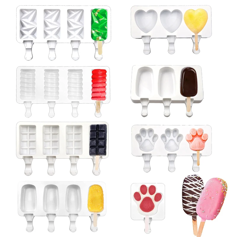 

3/4 Cell DIY Silicone Ice Cream Mold Homemade Popsicle Maker Reusable Ice Cube Tray Mousse Dessert Ice Cream Mould Baking Tools