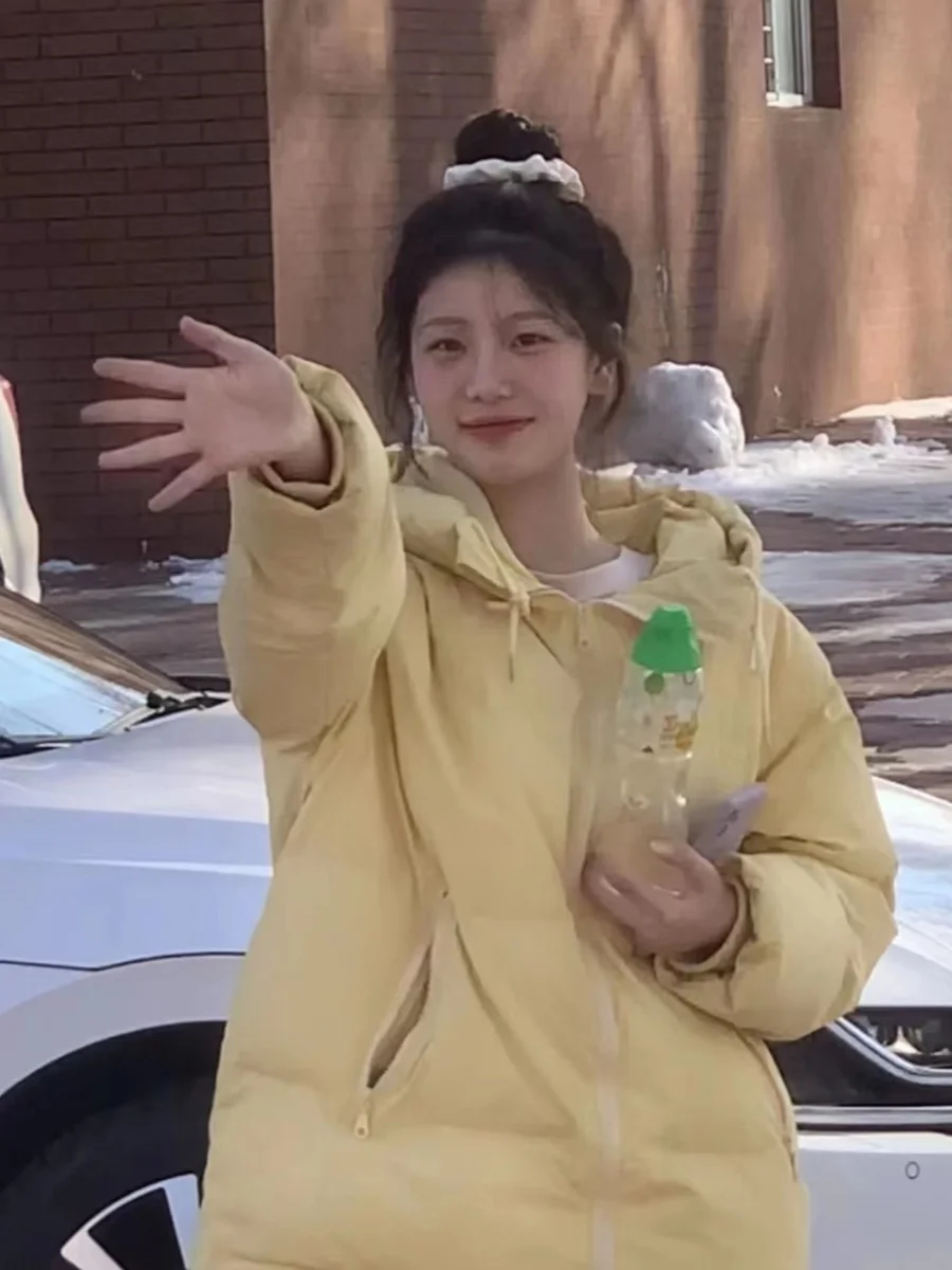 

Женское зимнее хлопковое пальто Thiened down Cotton Jaet, новое ленивое желтое хлопковое пальто, длинное свечье свободное платье на молнии, корейское...