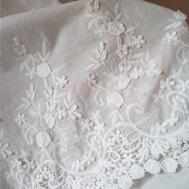 

High-quality pure cotton lace embroidered fabric 3D flower cotton fabric for women's and children's clothing DIY sewing material