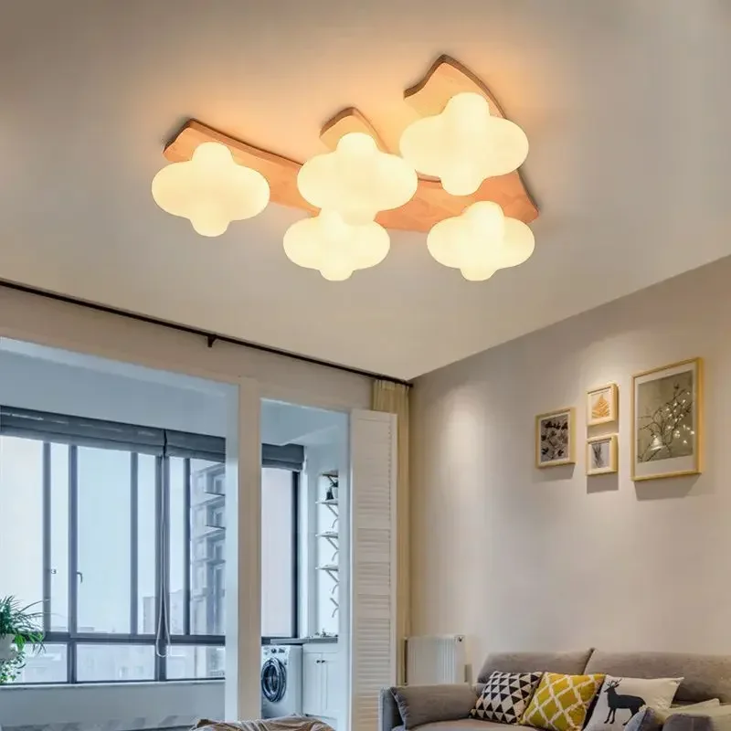 

Modern Minimalist Ceiling Lamp Cream Wood Lighting Fixtures White LED Lights Suitable For Bedrooms Living Room Dining Table