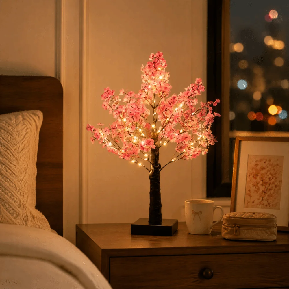 Pink Tree Light Artificial Romantic Ambience Night Light Simulation Flower Tabletop Decorative Flower Decor Tree Study Room