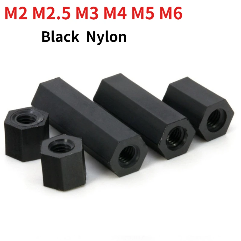 M2 M2.5 M3 M4 M5 M6 Black Nylon Hex Standoff Spacer Plastic Double-Ended Through-Thread Hexagonal PCB Column