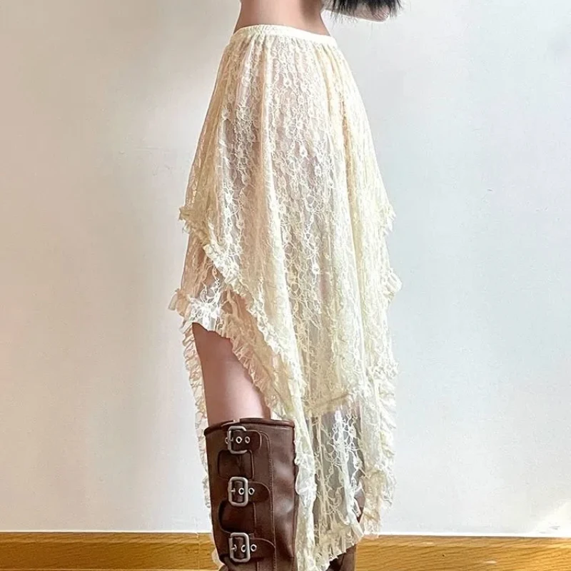 Autumn Restoration Gusen Style Irregular Lace Skirt Bohemian Nomad Style Versatile Pendulum Versatile Overlapping A-line Skirt