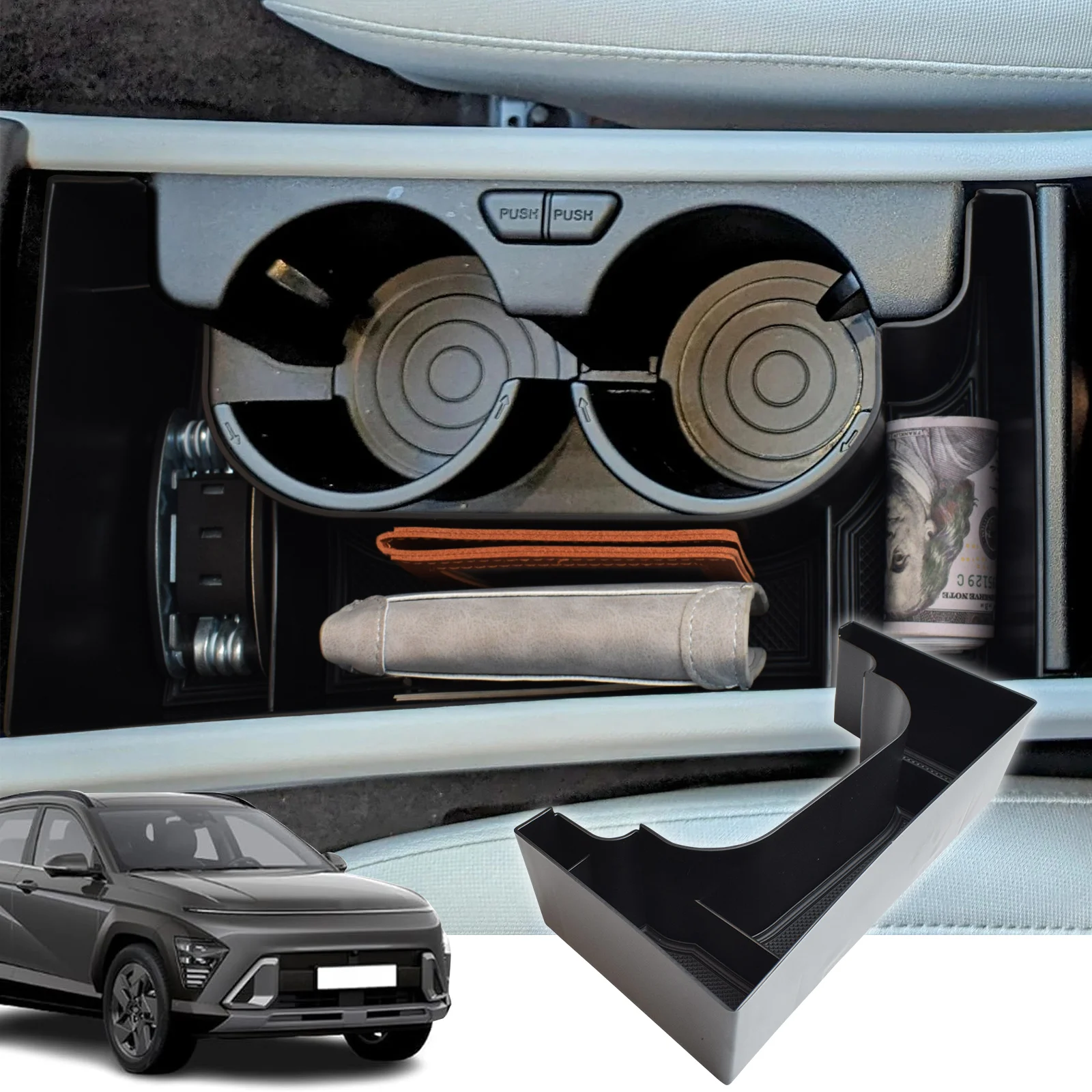 

For Hyundai Kona 2024 SX2/SEL/ N Line/Limited Center Console Tray Storage Armrest Box ABS Accessories Car Storage Organizer