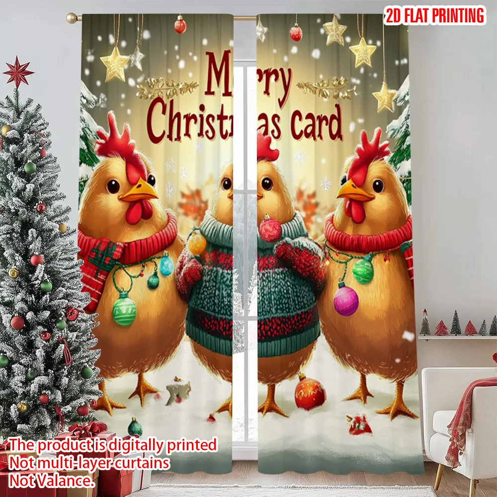 

2pcs 2D flat printing Merry Christmas Popular Drapes Christmas chicken Durable 100% Polyester Fabric Without Electricity Festive