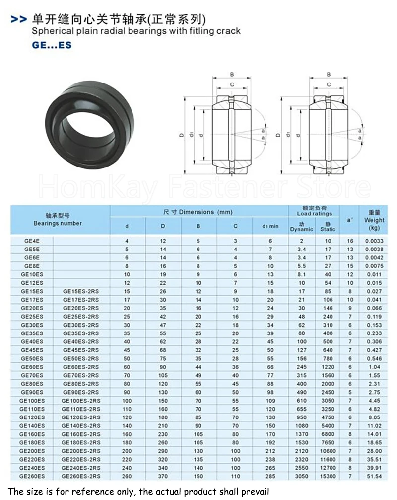 Radial Spherical Plain Bearings GE4 5 6 8 10 12 15 17 20 25 30 35 40 45 50 60 70 ES