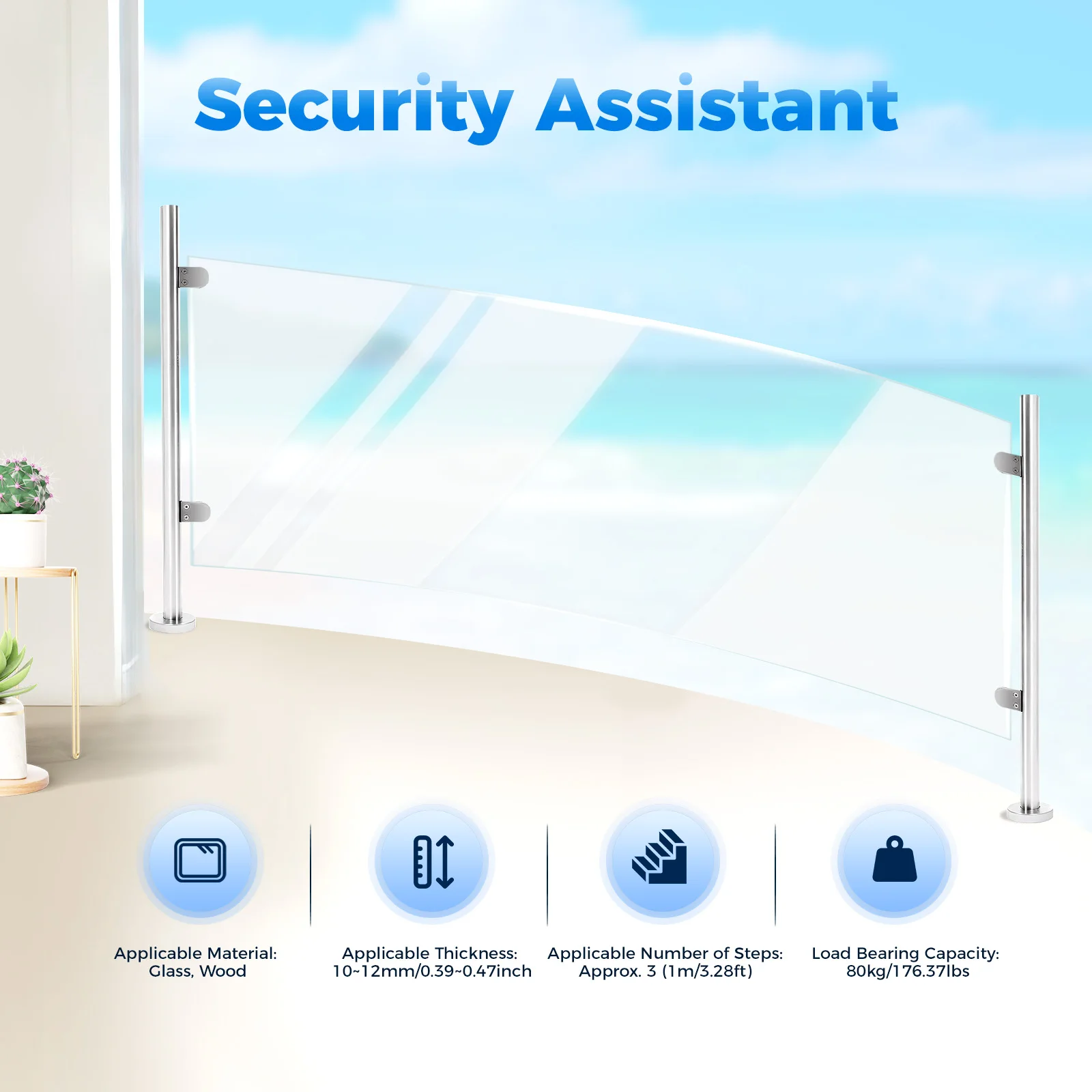 

Stainless Steel Railing End Post - 90cm Height for Outdoor Porch Stairs & Balcony Handrail, Durable Exterior Guardrail Fittings