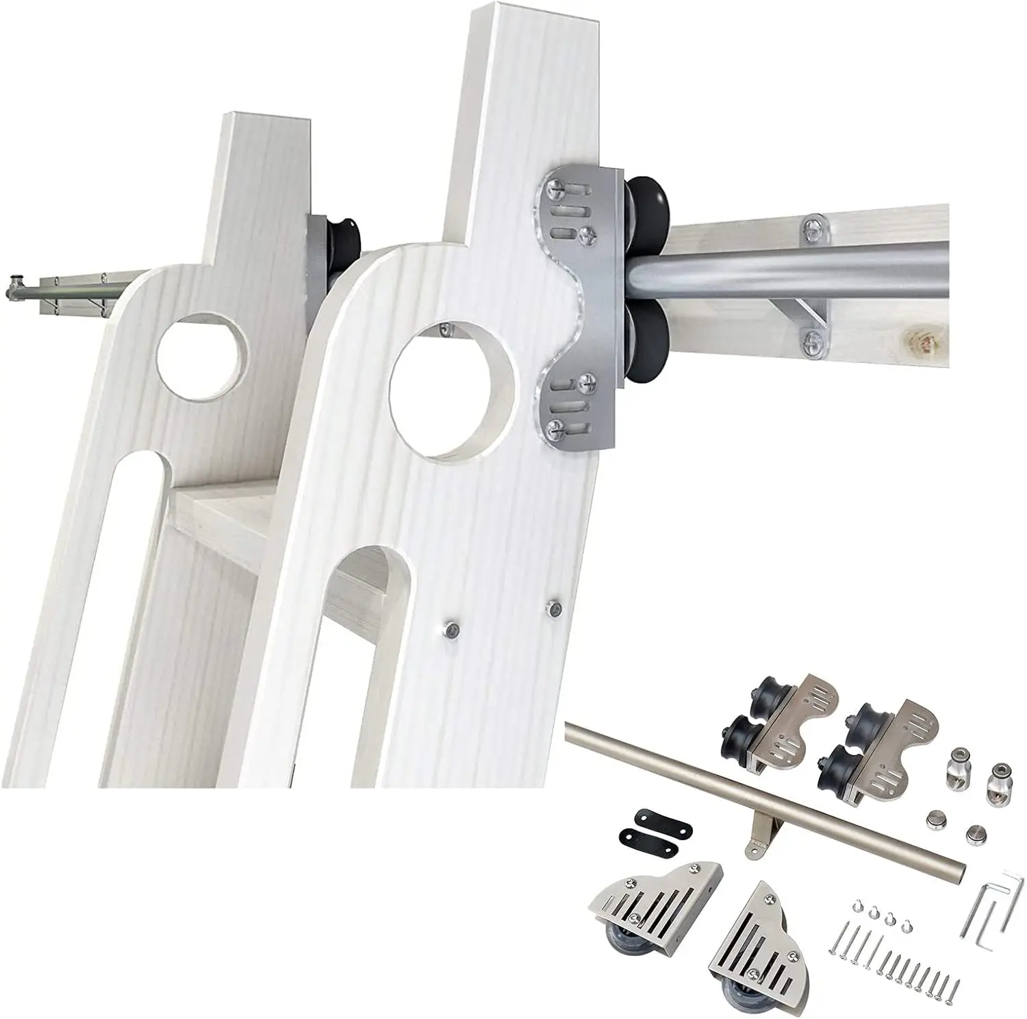 Rolling Library Sliding Ladder Hardware Kit - Sliding Barn Door Track Hardware Accessories, Loft Mobile Ladder Hanging Track