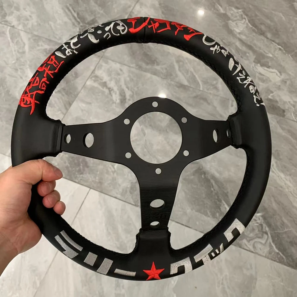 13Inch JDM Real Leather 326 Power Steering Wheel Car Rally Racing JDM 326 Power Steering Wheel Volantes For VW HONDA TOYOTA BMW