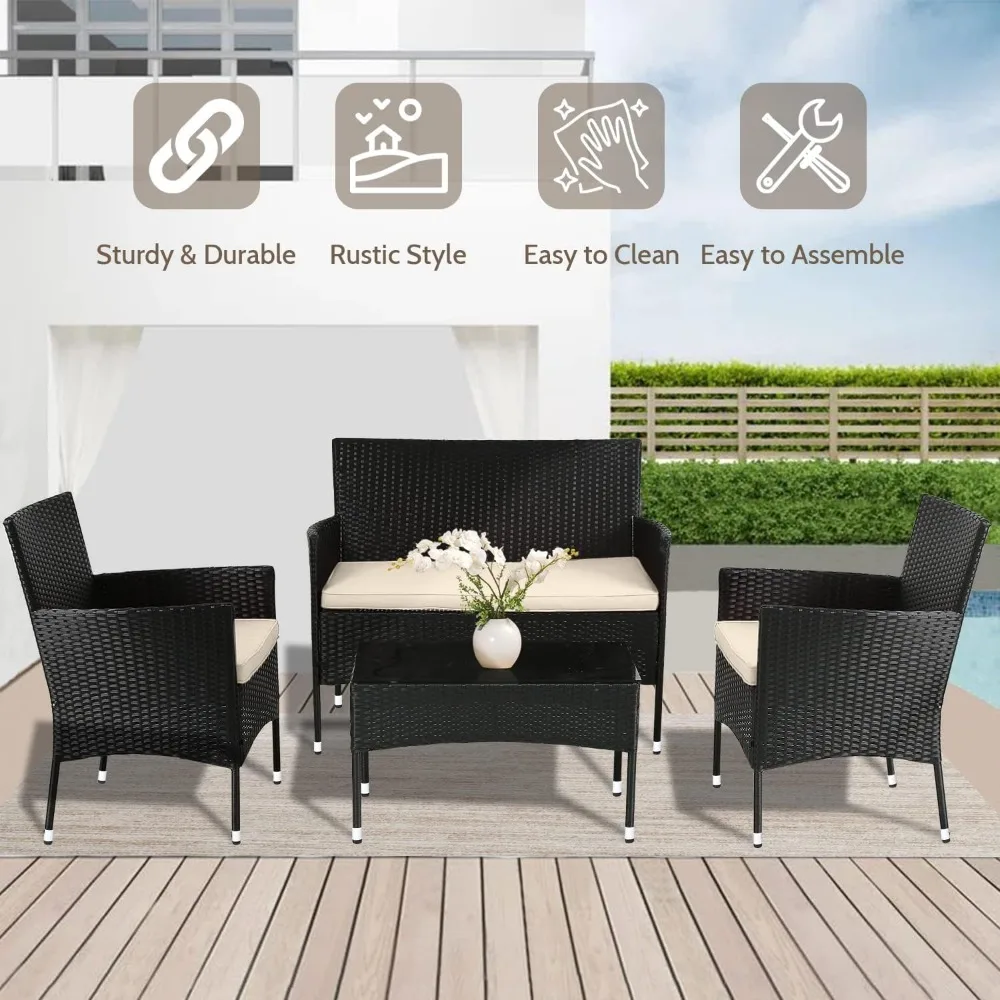 Fdw Terrassen möbel Set 4 Stück Outdoor Rattan Stuhl Korbs ofa Garten Gespräch Bistro Sets für Hof, Pool oder Garten